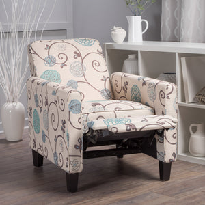 English Elm Christopher Knight Home® - Floral Upholstered Push Back Chair with Lumbar Support and Soft Armrests in White & Blue for Cozy Elegance 52422.00FWBLU