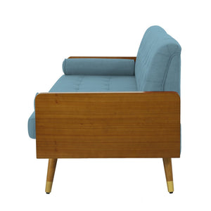 English Elm Aidan Tufted Fabric Sofa with Diamond Stitching and Gold Tipped Rubberwood Legs Blue 61688.00BLU
