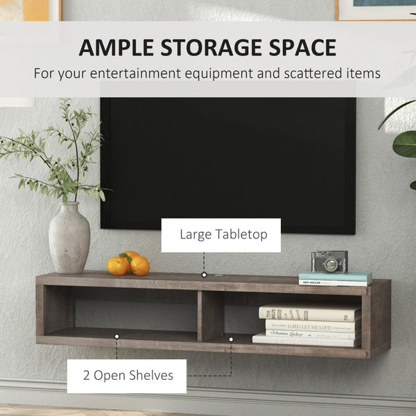 English Elm Wall Mounted Floating Media Console Shelf with Open Storage for Modern Living Spaces W2225142649