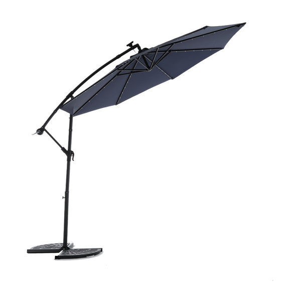 English Elm 10ft Solar Led Cantilever Offset Patio Umbrella with 40 Lights Outdoor Shade Navy Blue W640140292