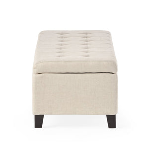 English Elm Storage Ottoman Bench with Button Tufted Waffle Lid for Bedroom or Living Room 68087.00DBGELNN