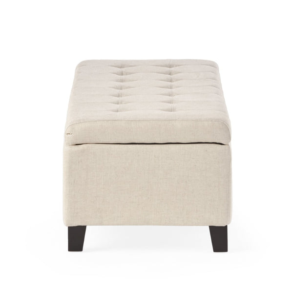 English Elm Storage Ottoman Bench with Button Tufted Waffle Lid for Bedroom or Living Room 68087.00DBGELNN