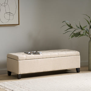English Elm Storage Ottoman Bench with Button Tufted Waffle Lid for Bedroom or Living Room 68087.00DBGELNN