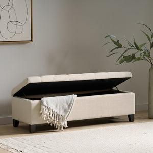 English Elm Storage Ottoman Bench with Button Tufted Waffle Lid for Bedroom or Living Room 68087.00DBGELNN