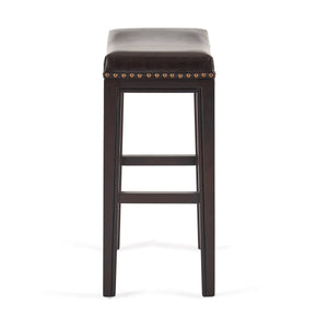 English Elm Christopher Knight Home® - TIFFIN Studded Counterstool Set of 2 Brown PU Saddle Seats with Rubberwood H-Frame & Nailhead Trim 67703.00