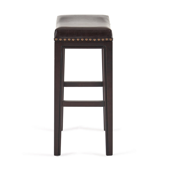 English Elm Christopher Knight Home® - TIFFIN Studded Counterstool Set of 2 Brown PU Saddle Seats with Rubberwood H-Frame & Nailhead Trim 67703.00