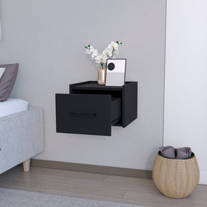 English Elm Floating Nightstand Calion Wall-Mounted Black — Space-Saving Engineered Wood, Drawer Storage, Sleek Handle, Modern Finish B092142807