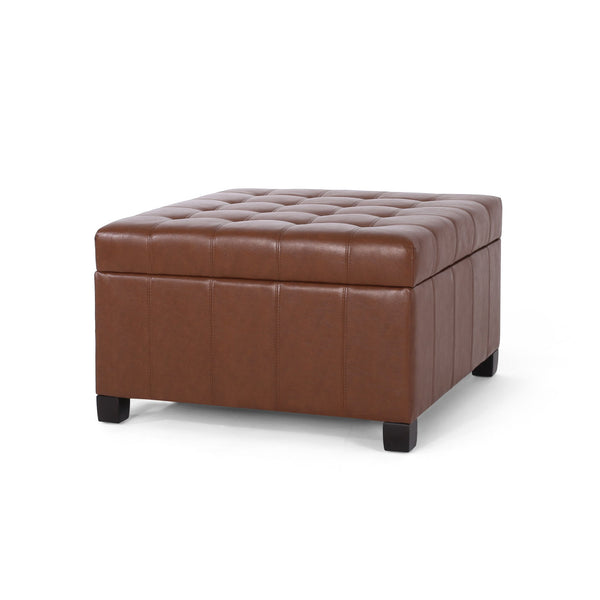 English Elm Christopher Knight Home® - ISABELLA Ottoman with Faux Leather Button-Tufted Top, Hidden Storage & Soft-Close Hinges for Home Comfort Light Brown 74567.00