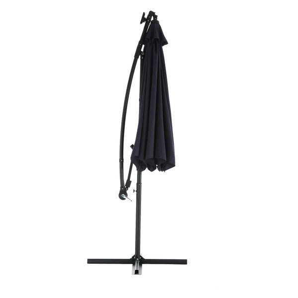 English Elm 10ft Solar Led Cantilever Offset Patio Umbrella with 40 Lights Outdoor Shade Navy Blue W640140292