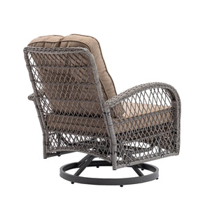 English Elm 3 Pieces Outdoor Swivel Rocker Patio Chairs Set with 360° Rotation, Tempered Glass Table & Plush Cushions khaki W640142462