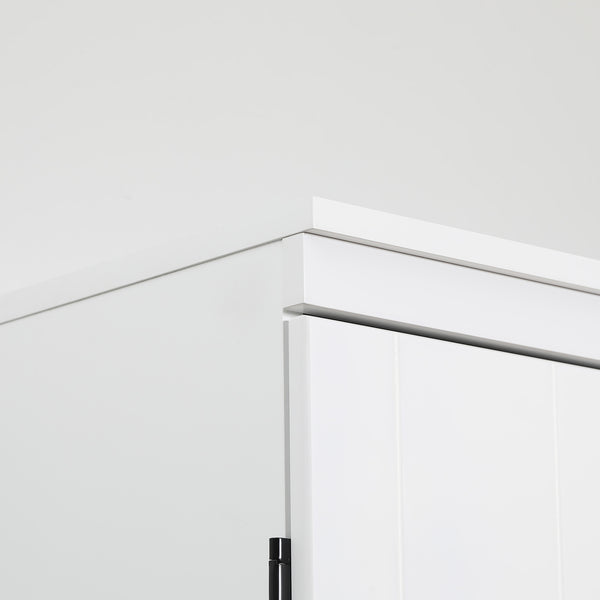 English Elm 70" Kitchen Pantry Tall Freestanding Storage Cabinet with 6-Tier Shelves, 4 Doors, Black Handles, Anti-Tip Protection White W2225S00027