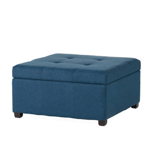 English Elm Carlsbad Tufted Waffle Lid Square Ottoman with Birch Legs for Living Room Storage 73426.00FDBL