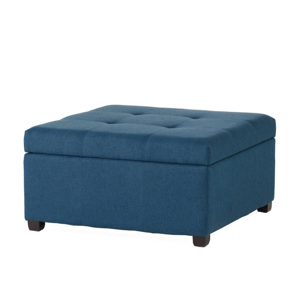 English Elm Carlsbad Tufted Waffle Lid Square Ottoman with Birch Legs for Living Room Storage 73426.00FDBL