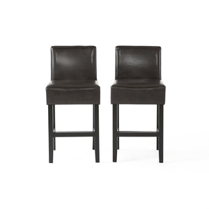 English Elm Christopher Knight Home® - 26-inch Brown Leather Counter Stools Set of 2 — Bonded Leather Seats, Ergonomic Back, Rubberwood Legs, Easy-Clean 73723.00PU