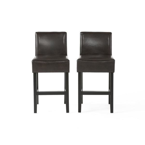 English Elm Christopher Knight Home® - 26-inch Brown Leather Counter Stools Set of 2 — Bonded Leather Seats, Ergonomic Back, Rubberwood Legs, Easy-Clean 73723.00PU