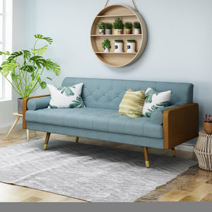 English Elm Aidan Tufted Fabric Sofa with Diamond Stitching and Gold Tipped Rubberwood Legs Blue 61688.00BLU