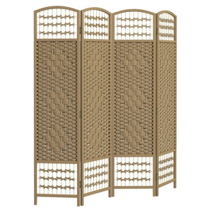 English Elm 4 Panel Room Divider - 5.6' Natural Woven Privacy Screen, Foldable Wood Frame, Airy Light-Filtering Design W2225142643