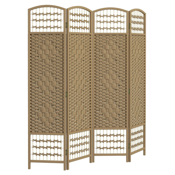 English Elm 4 Panel Room Divider - 5.6' Natural Woven Privacy Screen, Foldable Wood Frame, Airy Light-Filtering Design W2225142643