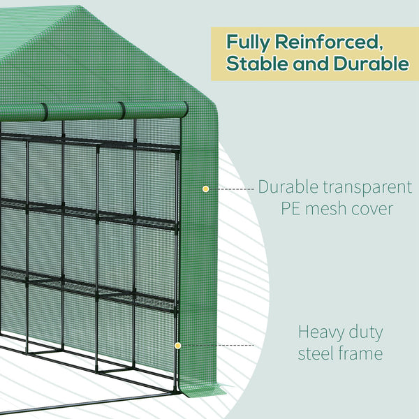 English Elm Walk-in Greenhouse with Roll-Up Zipper Door, 18 Metal Shelves, Heavy-Duty PE Cover, UV Shielding, 96"x70.75"x82.75" W2225142615