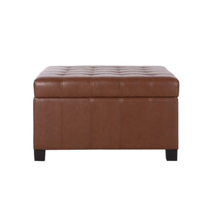 English Elm Christopher Knight Home® - ISABELLA Ottoman with Faux Leather Button-Tufted Top, Hidden Storage & Soft-Close Hinges for Home Comfort Light Brown 74567.00