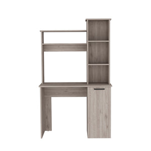 English Elm Computer Desk Dumas Light Gray with Hutch, Engineered Wood, Open Shelves & Cabinet, 25.8”W Worksurface B092142797