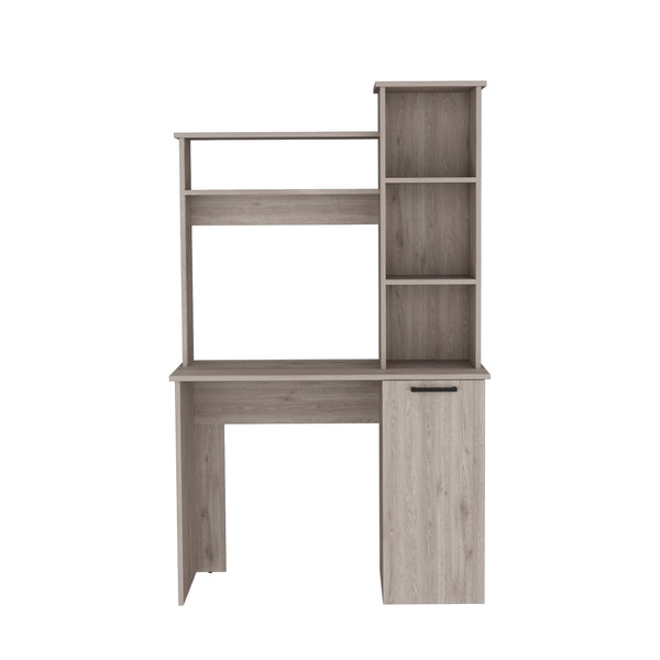 English Elm Computer Desk Dumas Light Gray with Hutch, Engineered Wood, Open Shelves & Cabinet, 25.8”W Worksurface B092142797