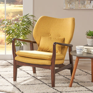 English Elm Christopher Knight Home® - Mid Mid Century Modern Fabric Club Chair with Button-Tufted Back and Accent Pillow, Tapered Birch Legs, Stylish Comfort (31.25˝W x 26.25˝D x 32.75˝H) Mustard 59135.00MUS