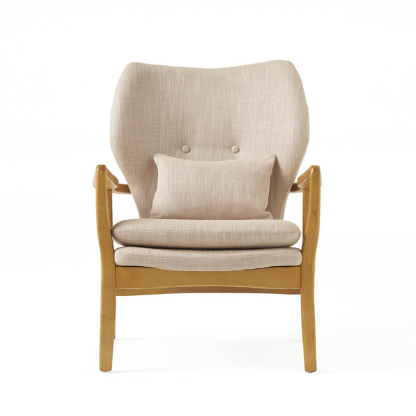 English Elm Christopher Knight Home® - Mid Mid Century Modern Fabric Club Chair with Button-Tufted Back and Accent Pillow, Tapered Birch Legs, Stylish Comfort (31.25˝W x 26.25˝D x 32.75˝H) Beige 59135.00