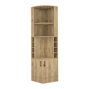 English Elm Corner Bar Cabinet Papprika Aged Oak Beige – Corner Liquor Storage with 8 Cubbies, Display Shelf, Compact Stylish Organizer B092142790