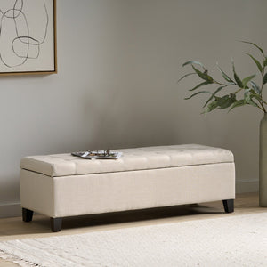 English Elm Storage Ottoman Bench with Button Tufted Waffle Lid for Bedroom or Living Room 68087.00DBGELNN