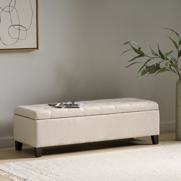 English Elm Storage Ottoman Bench with Button Tufted Waffle Lid for Bedroom or Living Room 68087.00DBGELNN