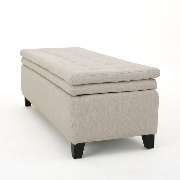 English Elm Christopher Knight Home® - PENROSE Linen Storage Ottoman Bench Ivory White with Birch Legs, Hidden Interior Storage & Versatile Seating 67219.00
