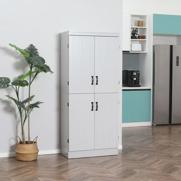 English Elm 70" Kitchen Pantry Tall Freestanding Storage Cabinet with 6-Tier Shelves, 4 Doors, Black Handles, Anti-Tip Protection Grey W2225S00026