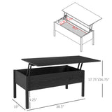 English Elm 39" Modern Lift Top Coffee Table Desk With Hidden Storage Compartment For Living Room, Black Woodgrain