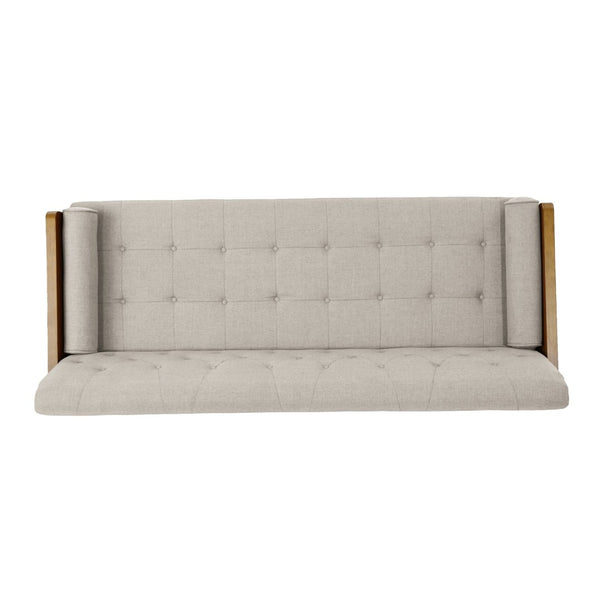 English Elm Aidan Tufted Fabric Sofa with Diamond Stitching and Gold Tipped Rubberwood Legs Beige 61688.00BGE