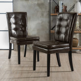 Christopher Knight Home® Set of 2 Badin Kd Dining Chairs, Chocolate Brown Bonded Leather, Solid Wood Legs, Tufted Backrest