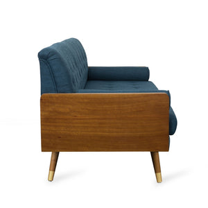 English Elm Aidan Tufted Fabric Sofa with Diamond Stitching and Gold Tipped Rubberwood Legs Navy Blue 61688.00NBLU
