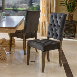 English Elm Dining Chairs Set of 2 Button Tufted Upholstered Seats with Weathered Wood Legs 72611.00NVLT