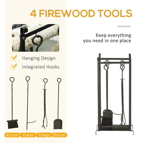 English Elm Firewood Rack With Tools - Sturdy Two-Tier Holder For Indoor/Outdoor Use, Organizes Logs Neatly & Safely W2225142610
