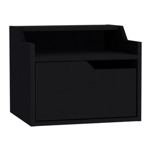 English Elm Floating Nightstand Chester Wall-Mount Black — Modern Dual-Tier Floating Shelf with Spacious Drawer, Sleek Design B092142809