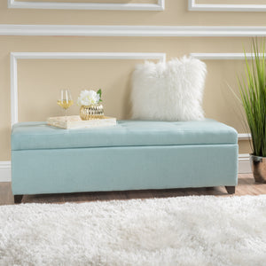 Christopher Knight Home® - Noble House - Brentwood Contemporary Tufted Fabric Storage Ottoman Bench, Light Blue