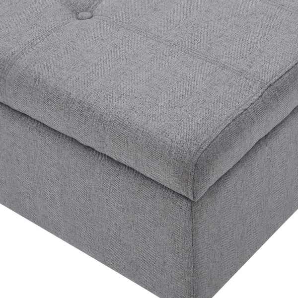 English Elm Storage Ottoman Bench with Lift Top Grey Upholstered Rolled Arm Traditional Style 74491.00GRY