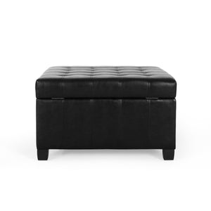 English Elm Christopher Knight Home® - ISABELLA Ottoman with Faux Leather Button-Tufted Top, Hidden Storage & Soft-Close Hinges for Home Comfort Black 74567.00MDNT