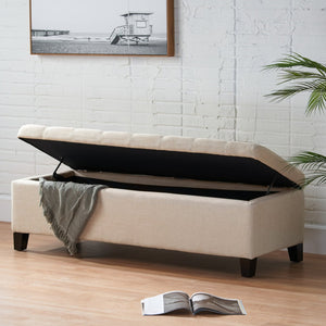 English Elm Storage Ottoman Bench with Button Tufted Waffle Lid for Bedroom or Living Room 68087.00DBGELNN