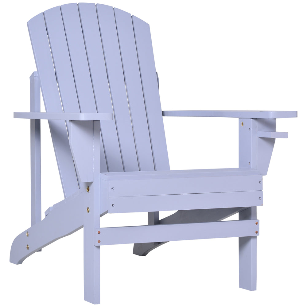 English Elm Wooden Adirondack Chair Gray with Cup Holder, Weather-Resistant Rustic Patio Lounge, 330 lb Capacity W2225142493