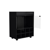 Philadelphia Black Bar Cart with Bottle Rack, Glass Cabinet, Aluminum Top - Mobile & Stylish - 14.7 x 25.8 x 32.28