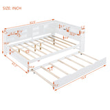 English Elm Wooden Full Size Daybed With Twin Size Trundle, Daybed With Storage Shelf and Usb Charging Ports,White