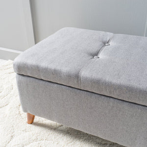 English Elm Storage Ottoman Bench with Lift Top Grey Upholstered Rolled Arm Traditional Style 74491.00GRY