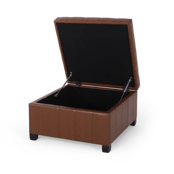 English Elm Christopher Knight Home® - ISABELLA Ottoman with Faux Leather Button-Tufted Top, Hidden Storage & Soft-Close Hinges for Home Comfort Light Brown 74567.00