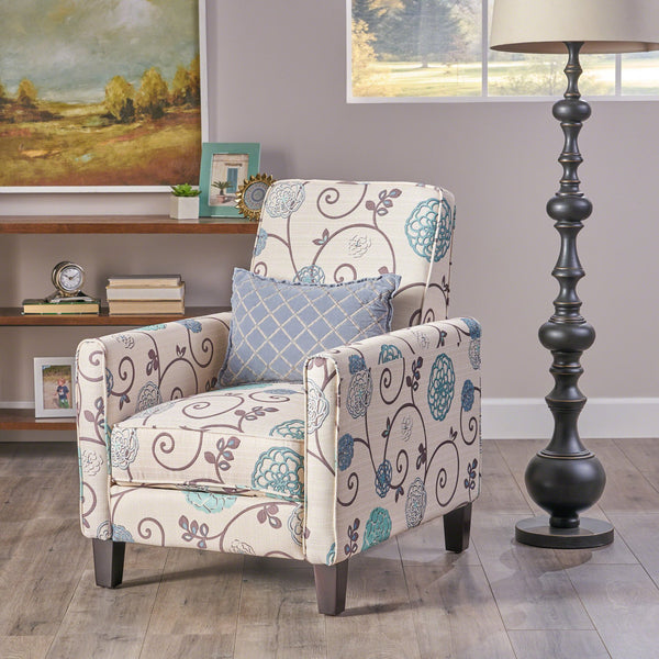 English Elm Christopher Knight Home® - Floral Upholstered Push Back Chair with Lumbar Support and Soft Armrests in White & Blue for Cozy Elegance 52422.00FWBLU